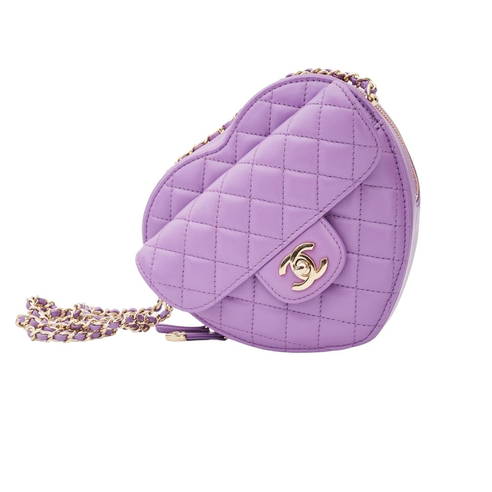 CHANEL LAMBSKIN PURPLE QUILTED HEART SHOULDER BAG